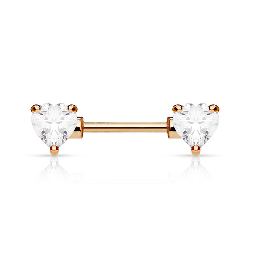 Classic Duo Heart Nipple Rings with Rose Gold Plating