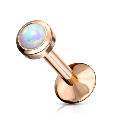 16g Rose Titanium Opal Body Labret, Monroe, Tragus and Cartilage White 5/16'' (8mm)