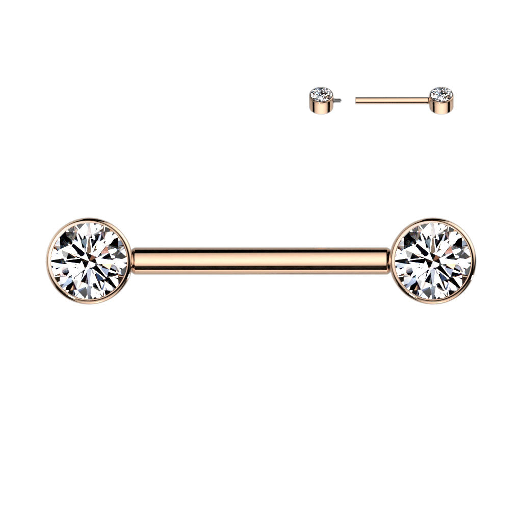 Rose Gold Titanium Internally Threaded Flat Gem Nipple Barbells