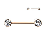 Rose Gold Titanium Internally Threaded Flat Gem Nipple Barbells