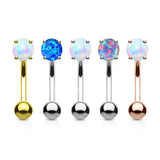 16g Petite Opal Prong Set Reverse Navel Ring In Yellow Gold