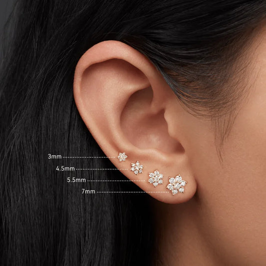 Diamond Flower Earring by Maria Tash in 18K Rose Gold. Flat Stud.