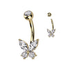 Crystal Cut Butterfly Navel Ring in 14K Yellow Gold