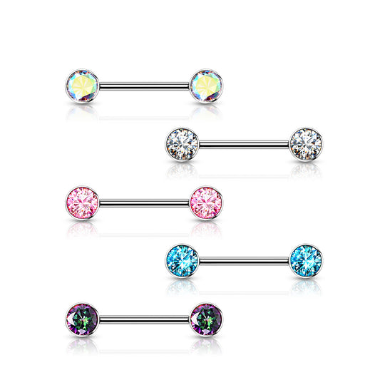 Solid Titanium Internally Threaded Flat Gem Nipple Barbells
