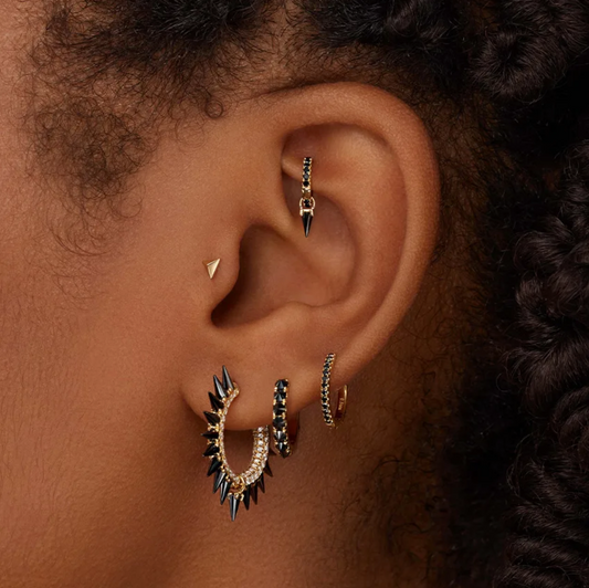 Black Moissanite Spike Charm by Maria Tash. 18K Yellow Gold.