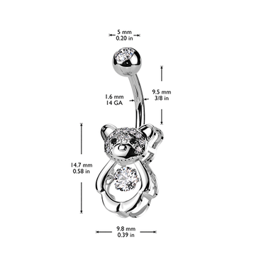 Hollowed Crystal Teddy Bear Belly Bar with Gold Plating