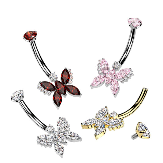 Gold Titanium Sophistiqué Butterfly Belly Bar with Internal Threading