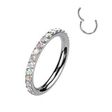 Titanium Seamless Hinged Clicker Hoop with SIDE Round Gem Pave