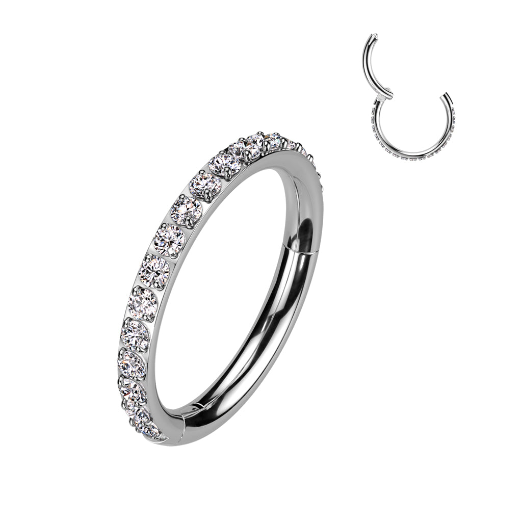 Titanium Seamless Hinged Clicker Hoop with SIDE Round Gem Pave