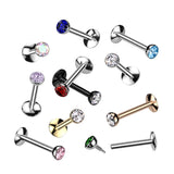 Titanium Flat Back Gem Body Jewellery. Internally Threaded Flat Back Stud. 16g or 18g