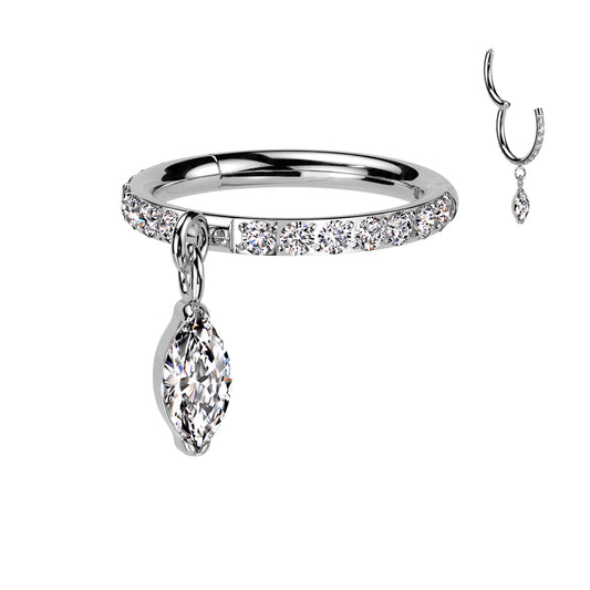 Marquise Drop Paved Titanium Hinged Clicker Earring