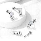 Stacked Trio Internally Threaded Body Jewellery. Labret, Monroe, Tragus and Cartilage Earrings.