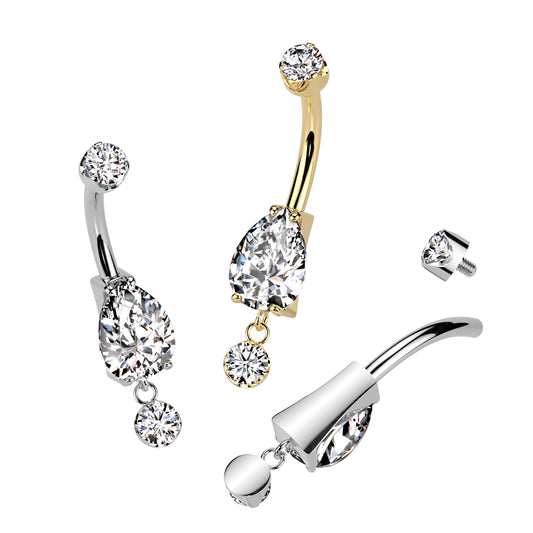 Titanium Teardrop Journey Belly Bar with Internal Threading