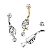 Gold Titanium Teardrop Journey Belly Bar with Internal Threading