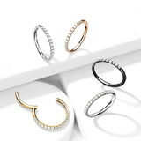 Titanium Seamless Hinged Clicker Hoop with SIDE Round Gem Pave