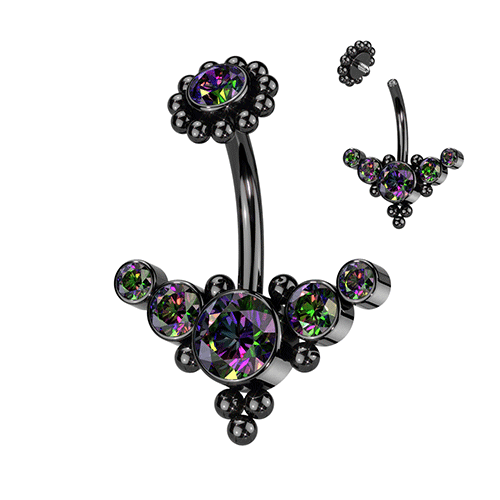 Florence Cluster Navel Ring with Black Titanium Plating
