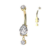 Gold Titanium Teardrop Journey Belly Bar with Internal Threading