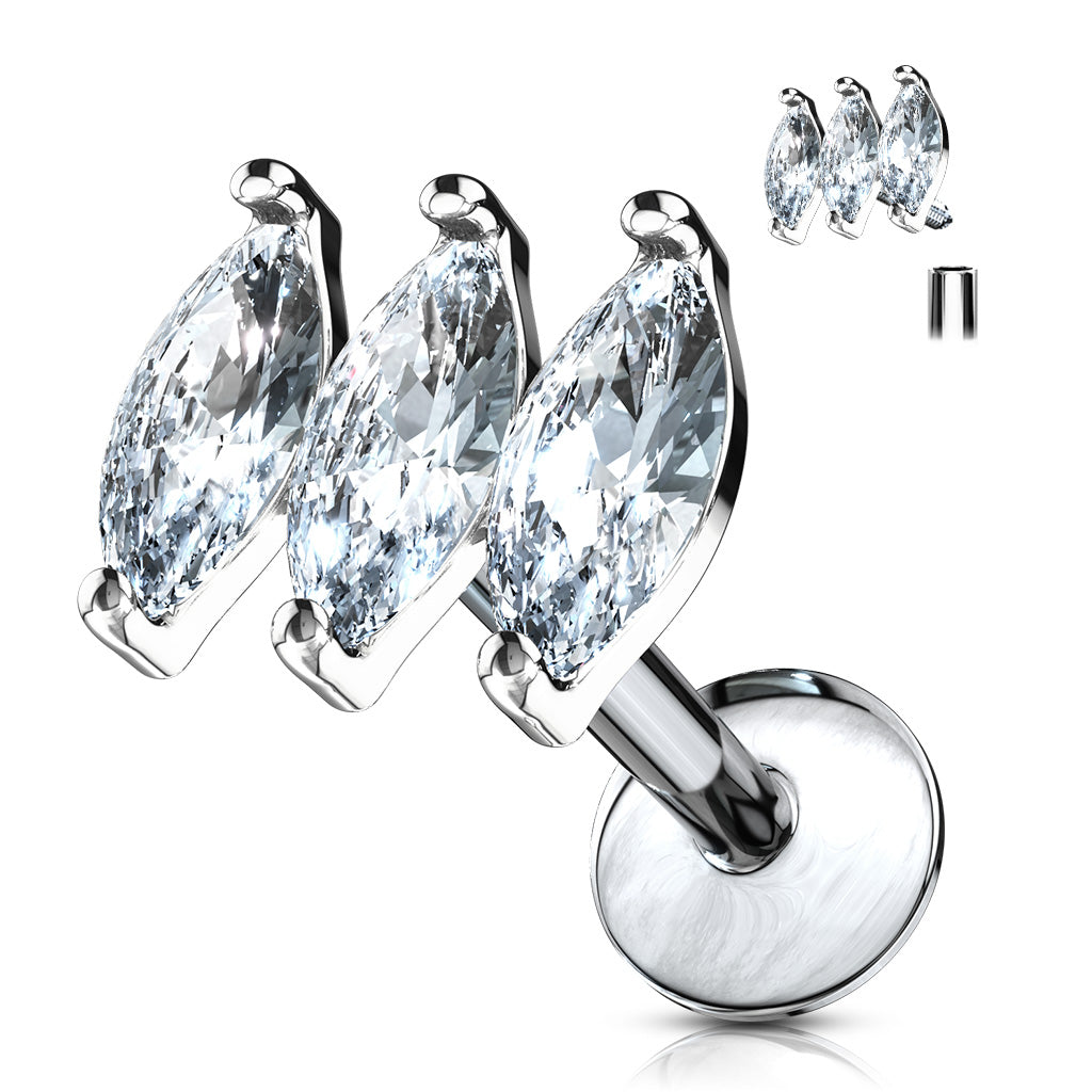 Trio Marquise Internally Threaded Body Jewellery