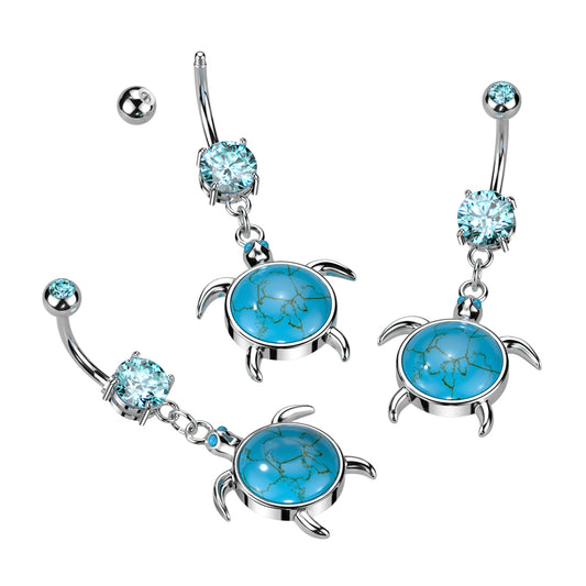 Turquoise Gem Turtle Belly Ring