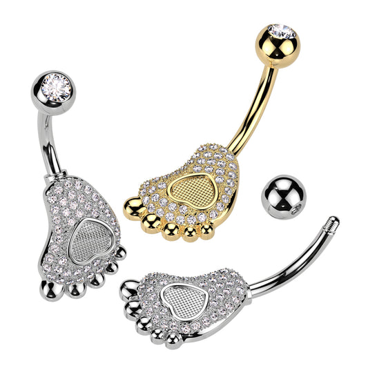 Bare Foot Fixed Belly Bar with Gold Plating