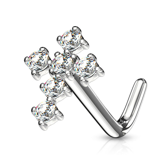 Crystal Crucifix L-Shape Nose Ring in 14K White Gold