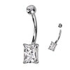 Emerald Cut Belly Bar in 14K White Gold