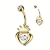 Majesty's Crowned Heart Belly Bar with Gold Plating