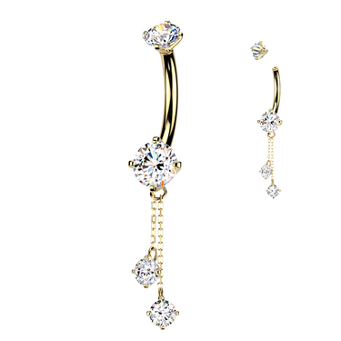 The Deux Internally Threaded Belly Dangle in 14K Yellow Gold