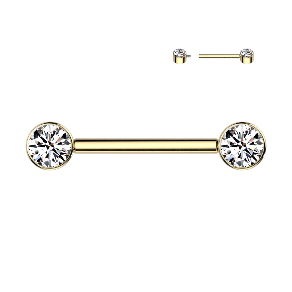 Gold Titanium Internally Threaded Flat Gem Nipple Barbells