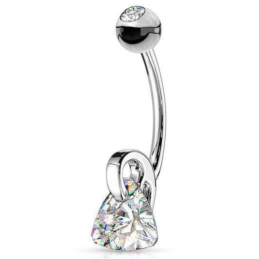 ViVi Triangle Belly Bar in 14K White Gold - Dangling Belly Ring. Navel Rings Australia.