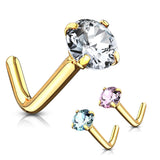 Classic Prong L-Bend Nose Ring in 14K Gold - Nostril. Navel Rings Australia.