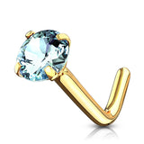 Classic Prong L-Bend Nose Ring in 14K Gold - Nostril. Navel Rings Australia.