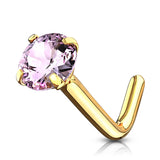 Classic Prong L-Bend Nose Ring in 14K Gold - Nostril. Navel Rings Australia.