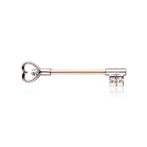 Rose Gold Heart Key Nipple Barbell Ring - Nipple Ring. Navel Rings Australia.
