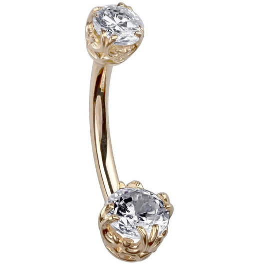 Filigree 14K Yellow Gold Gem Belly Rings - Basic Curved Barbell. Navel Rings Australia.