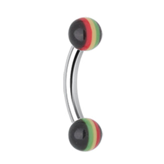 16g Petite Rasta Stripe Duo Ball Belly Ring - Reverse Top Down Belly Ring. Navel Rings Australia.