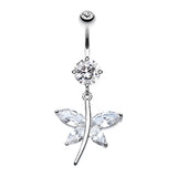 Crystal Wing Butterfly Navel Bar - Dangling Belly Ring. Navel Rings Australia.