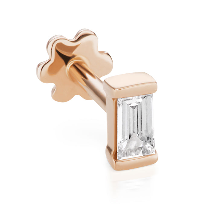Diamond Baguette Threaded Stud Earring by Maria Tash in Rose Gold - Earring. Navel Rings Australia.