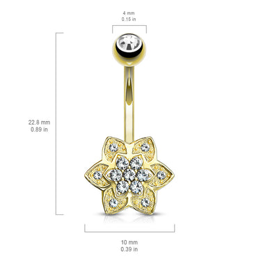 Sugar Daisy Belly Ring in 14K Gold - Fixed (non-dangle) Belly Bar. Navel Rings Australia.