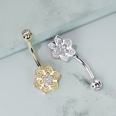 Sugar Daisy Belly Ring in 14K White Gold - Fixed (non-dangle) Belly Bar. Navel Rings Australia.