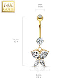 Crystal Winged Butterfly Belly Ring in 14K White Gold