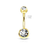 Classique Gem Belly Bars with Gold Plating - Basic Curved Barbell. Navel Rings Australia.