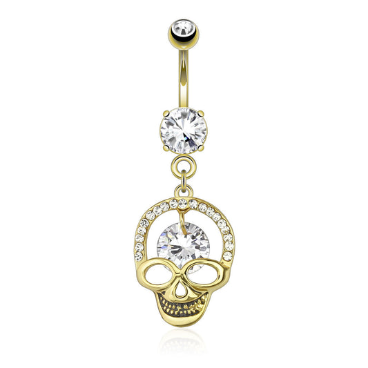 Kapala Smiling Skull Navel Ring with Gold Plating - Dangling Belly Ring. Navel Rings Australia.