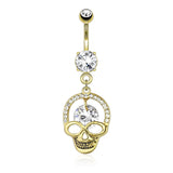 Kapala Smiling Skull Navel Ring with Gold Plating - Dangling Belly Ring. Navel Rings Australia.