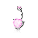 Heart Solitaire Belly Rings. Petite and Mega Heart Gems. - Fixed (non-dangle) Belly Bar. Navel Rings Australia.