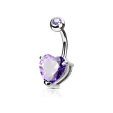 Heart Solitaire Belly Rings. Petite and Mega Heart Gems. - Fixed (non-dangle) Belly Bar. Navel Rings Australia.
