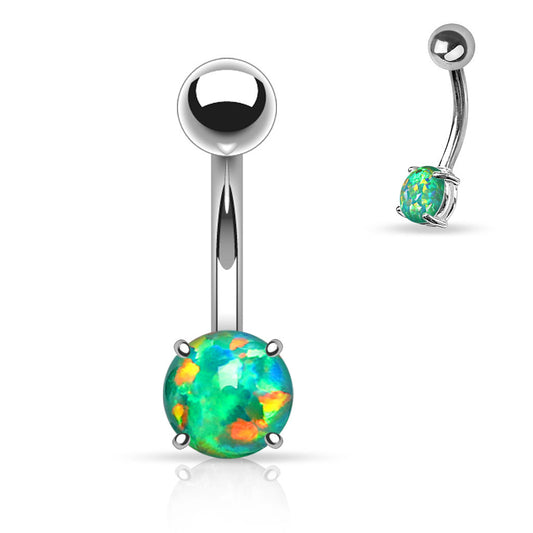 Sabella Prong Opal Belly Ring - Basic Curved Barbell. Navel Rings Australia.