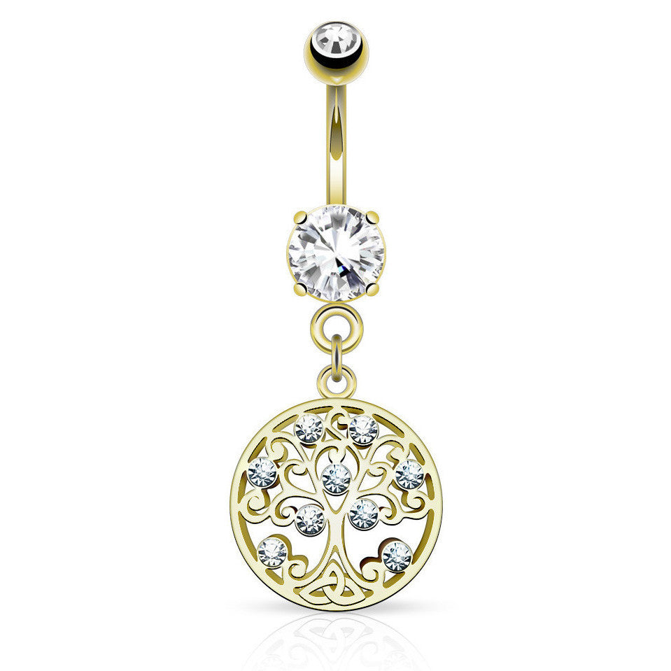 Family Tree of Life Belly Ring with Gold Plating - Dangling Belly Ring. Navel Rings Australia.