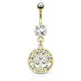 Family Tree of Life Belly Ring with Gold Plating - Dangling Belly Ring. Navel Rings Australia.