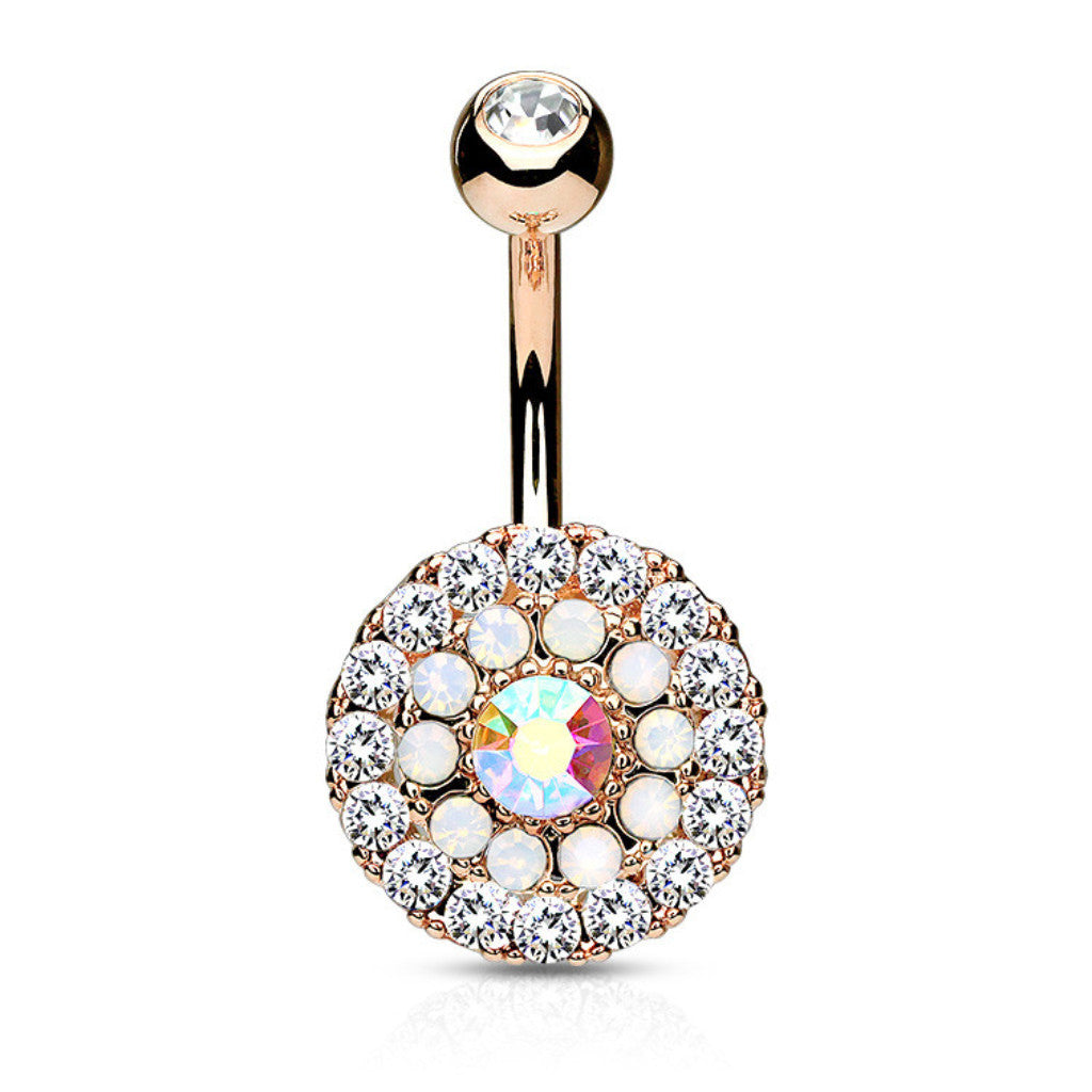 Juliet's Rose Gold Triple Tiered Belly Button Bar - Fixed (non-dangle) Belly Bar. Navel Rings Australia.